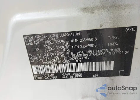 2015 Toyota Rav4 Limited z USA, uszkodzony, nr VIN JTMDFREV1FD163850